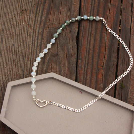 Moss Agate and Moonstone Necklace
