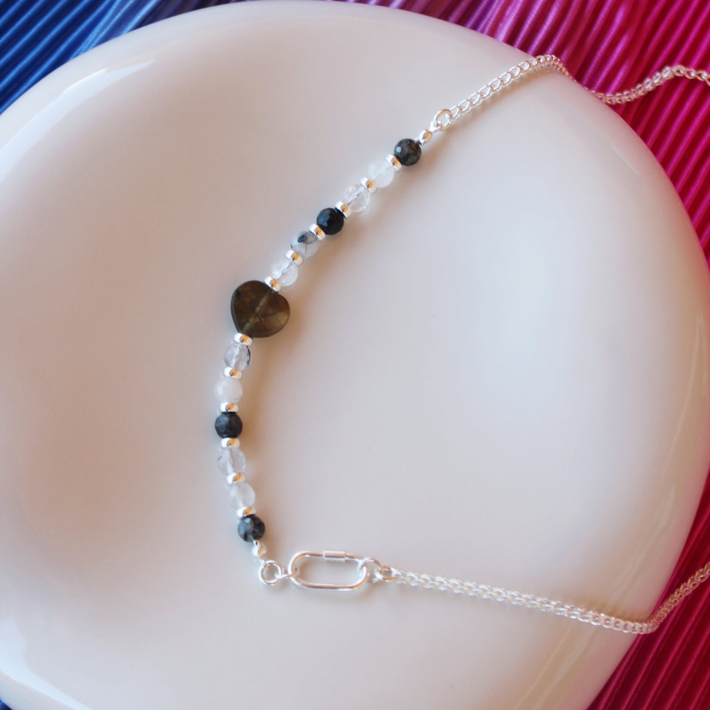 Labradorite Heart and Tourmalated Quartz Necklace