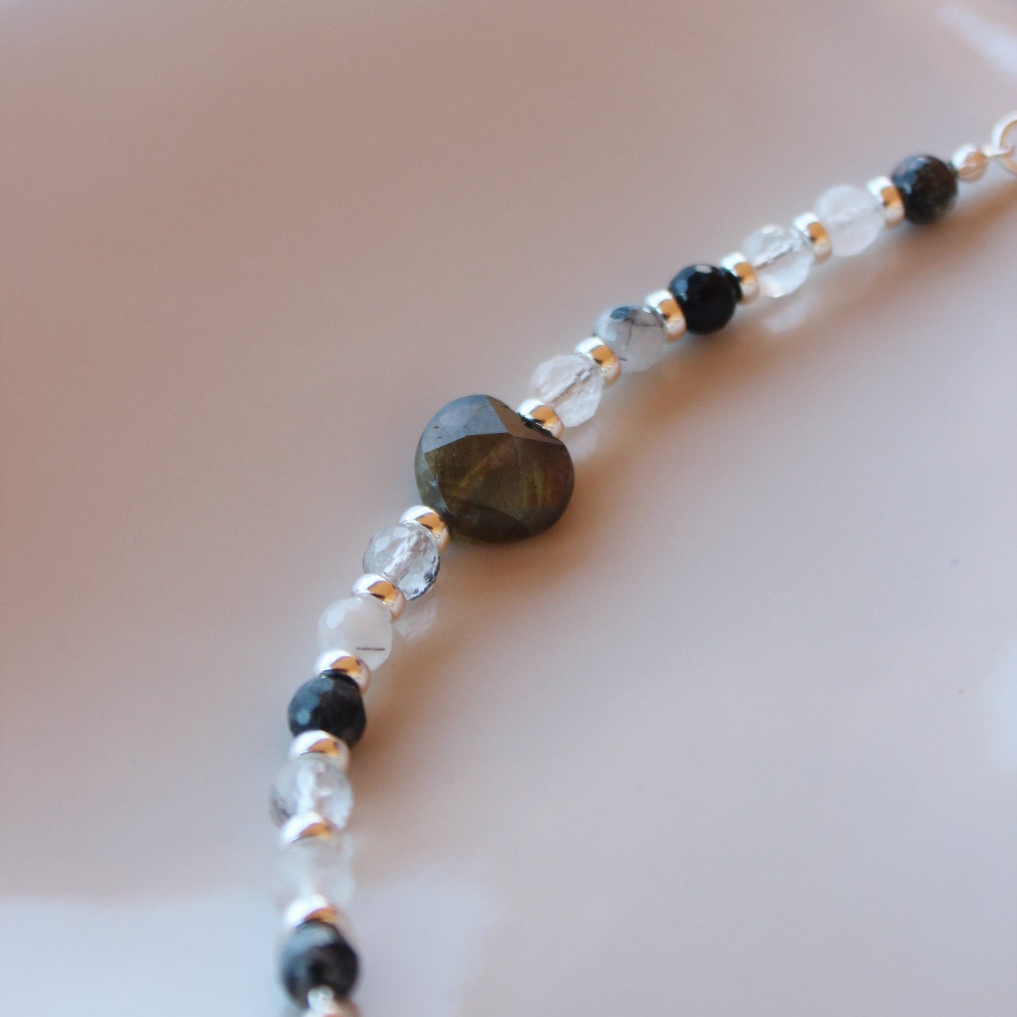 Labradorite Heart and Tourmalated Quartz Necklace